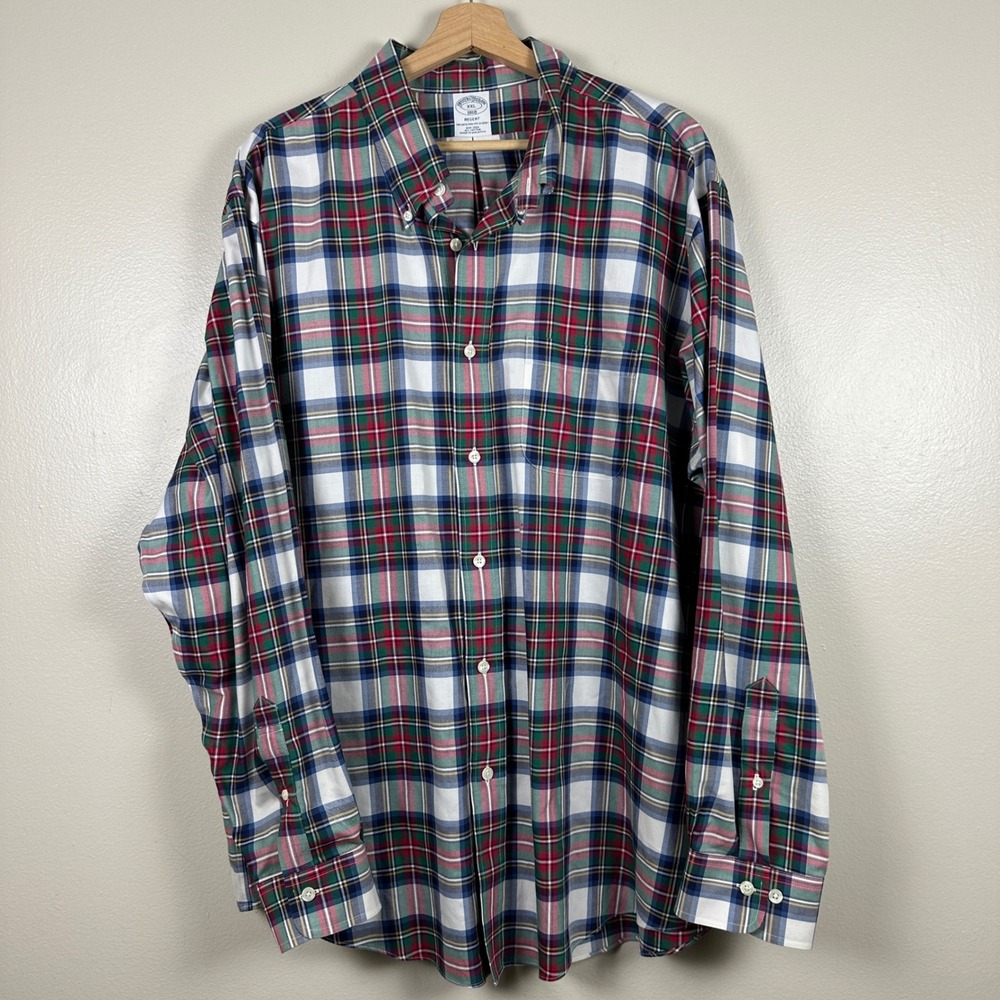 Brooks Brothers Men's XXL Button Down Shirt Multi-Color Plaid Regent Non-Iron